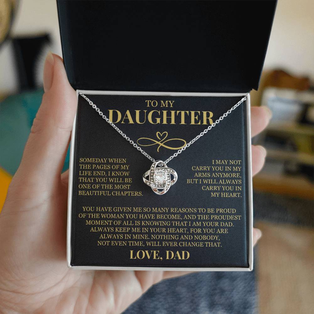 To My Daughter "I Will Always Carry You In My Heart" Love Knot Necklace