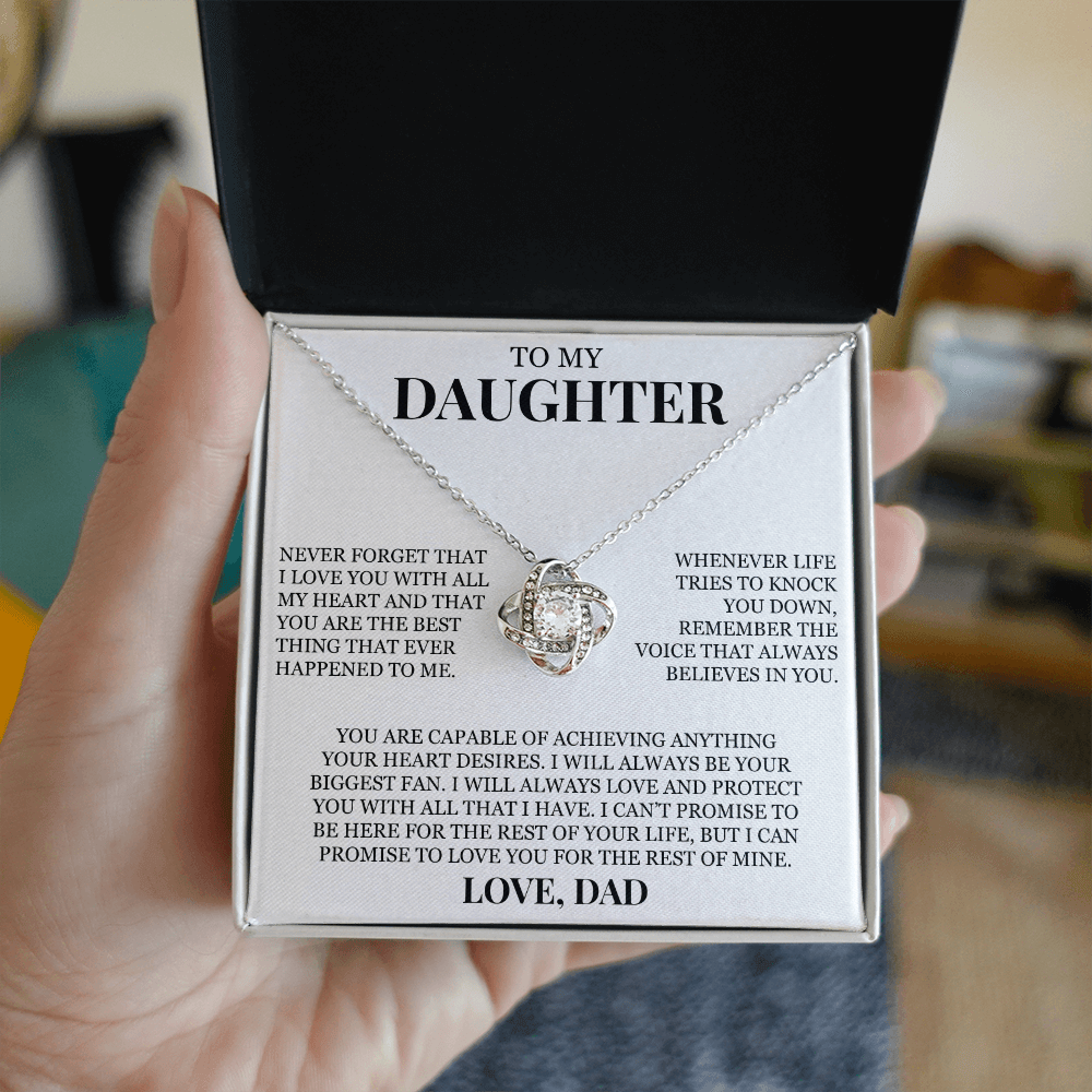 To My Daughter "Never Forget That I Love You" Love Knot Necklace