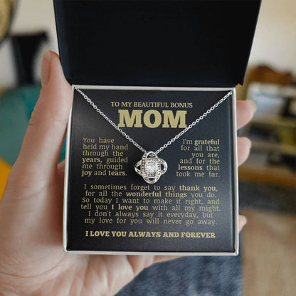 To My Beautiful Bonus Mom "Love You No Matter What" Love Knot Necklace