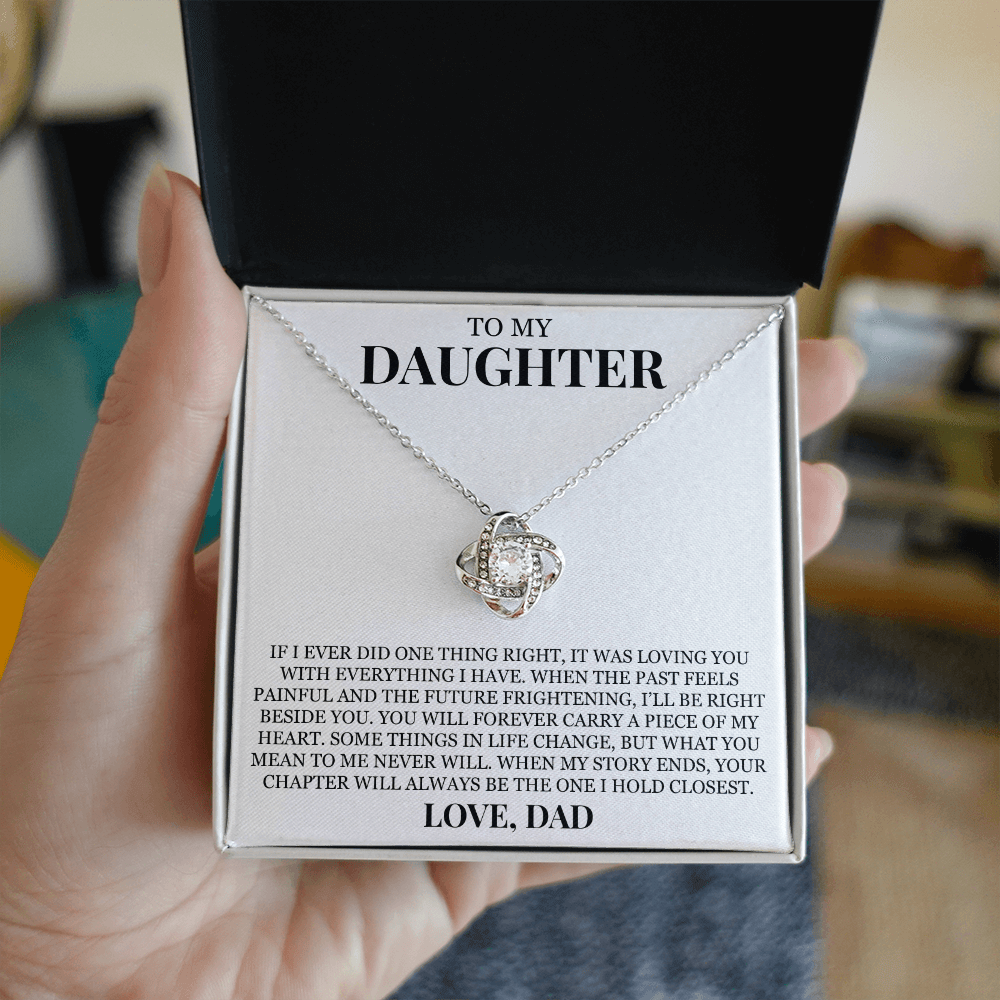 To My Daughter "You Will Forever Carry a Piece of My Heart" Love Knot Necklace