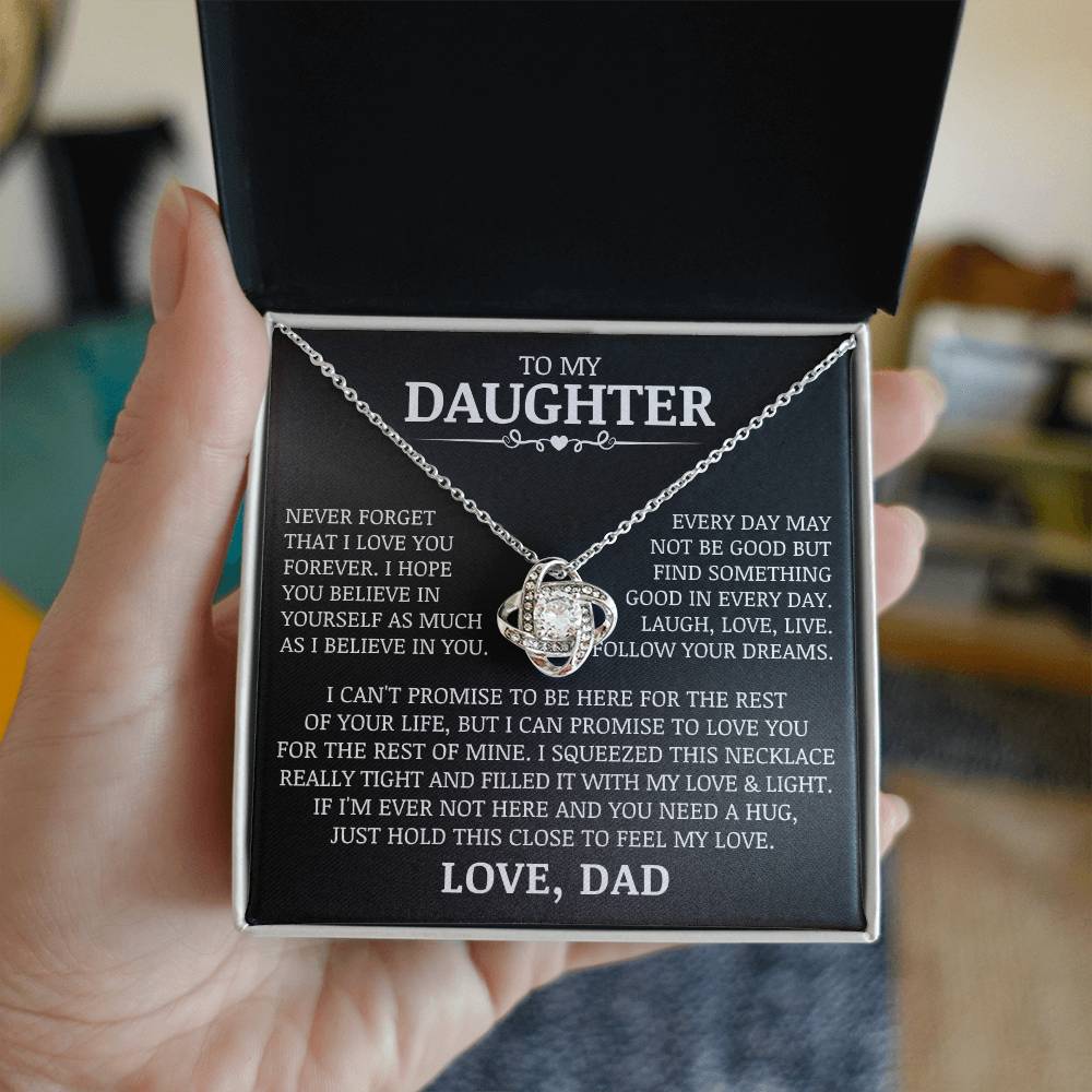 To My Daughter "Laugh, Love, Live" Love Knot Necklace
