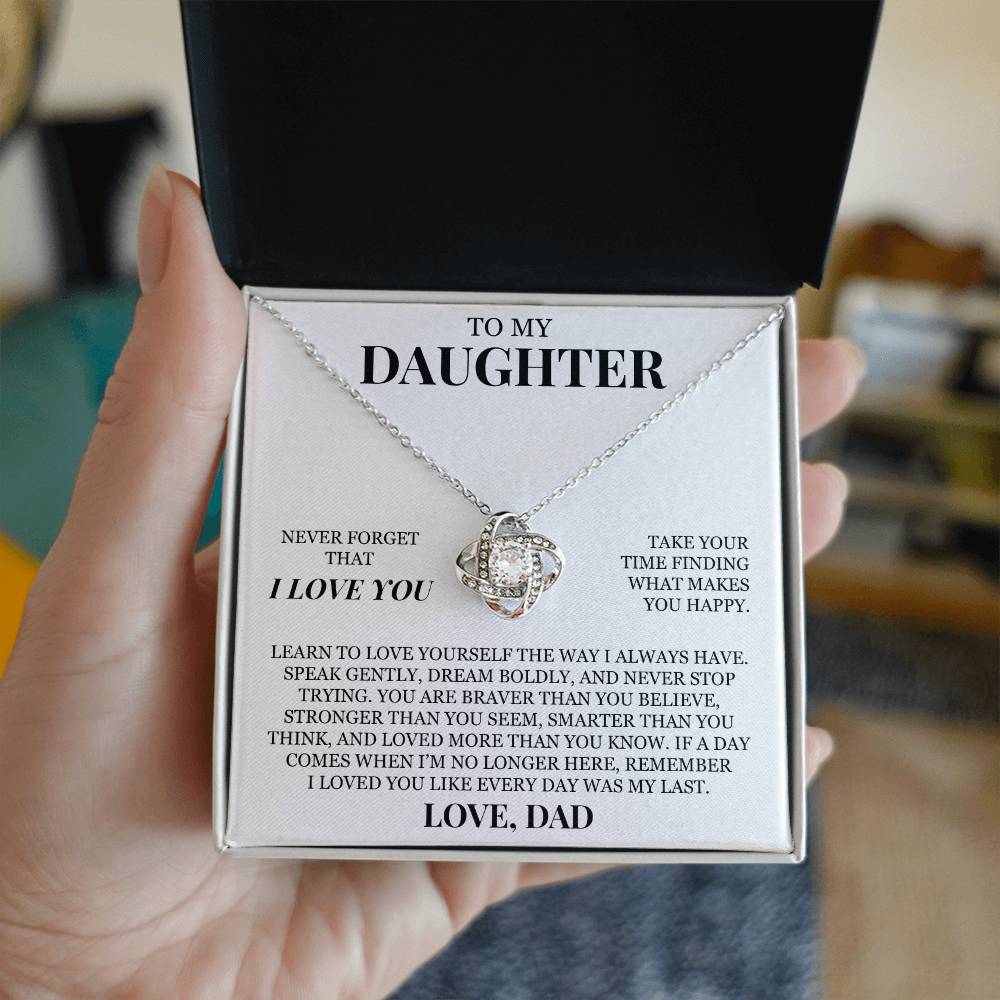 To My Daughter "Never Forget That I Love You" Love Knot Necklace