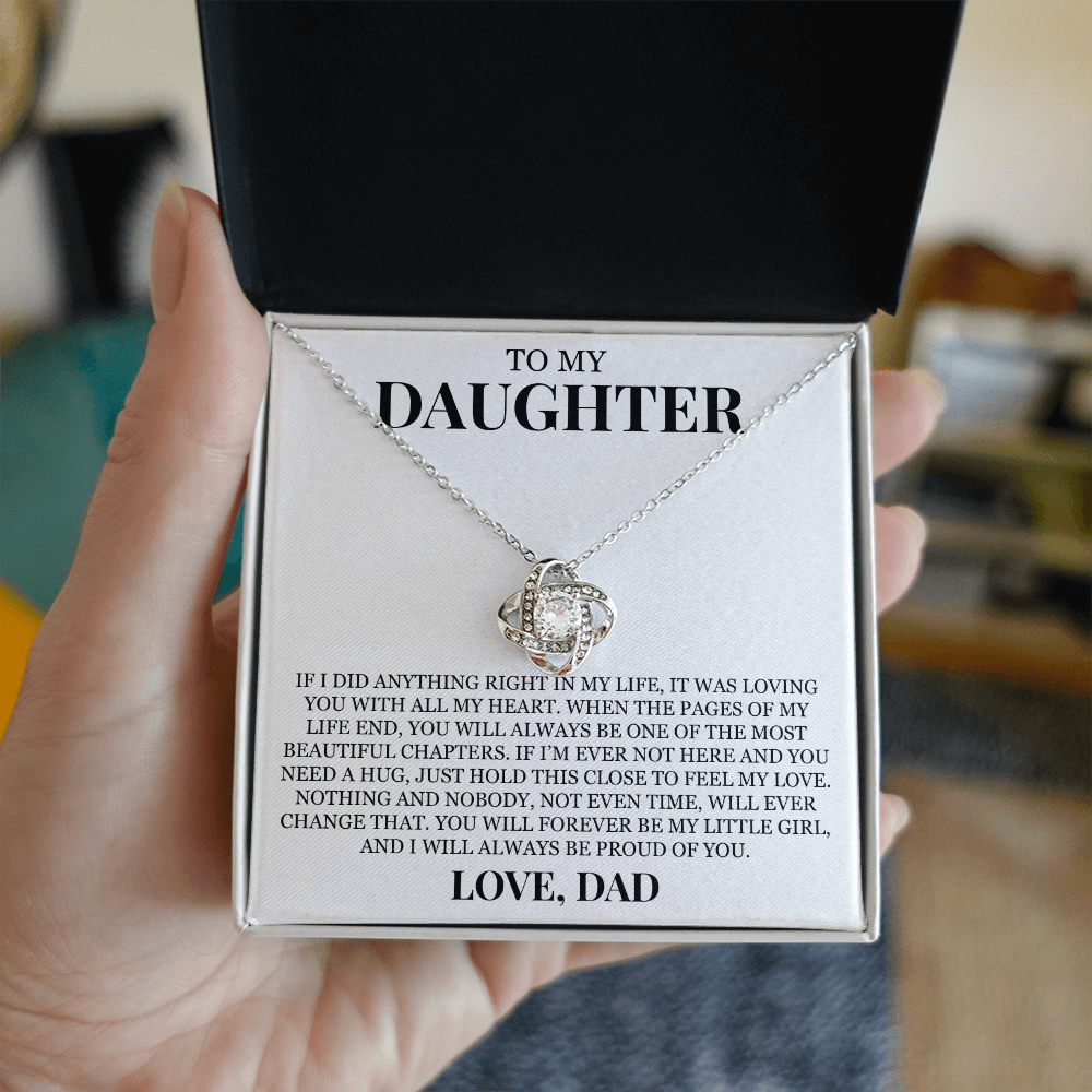 To My Daughter "Hold This Close to Feel My Love" Love Knot Necklace