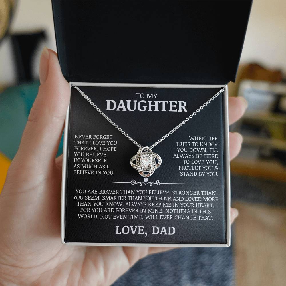 To My Daughter "Never Forget That I Love You" Love Knot Necklace