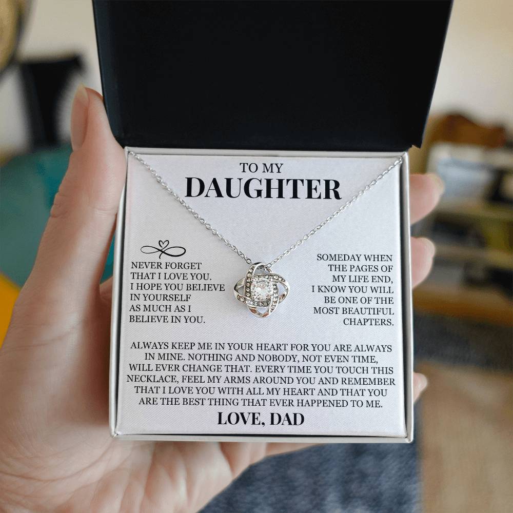 To My Daughter "Never Forget That I Love You" Love Knot Necklace