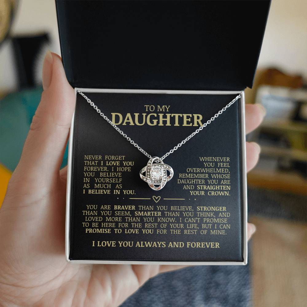 To My Daughter "Never Forget That I Love You" Love Knot Necklace
