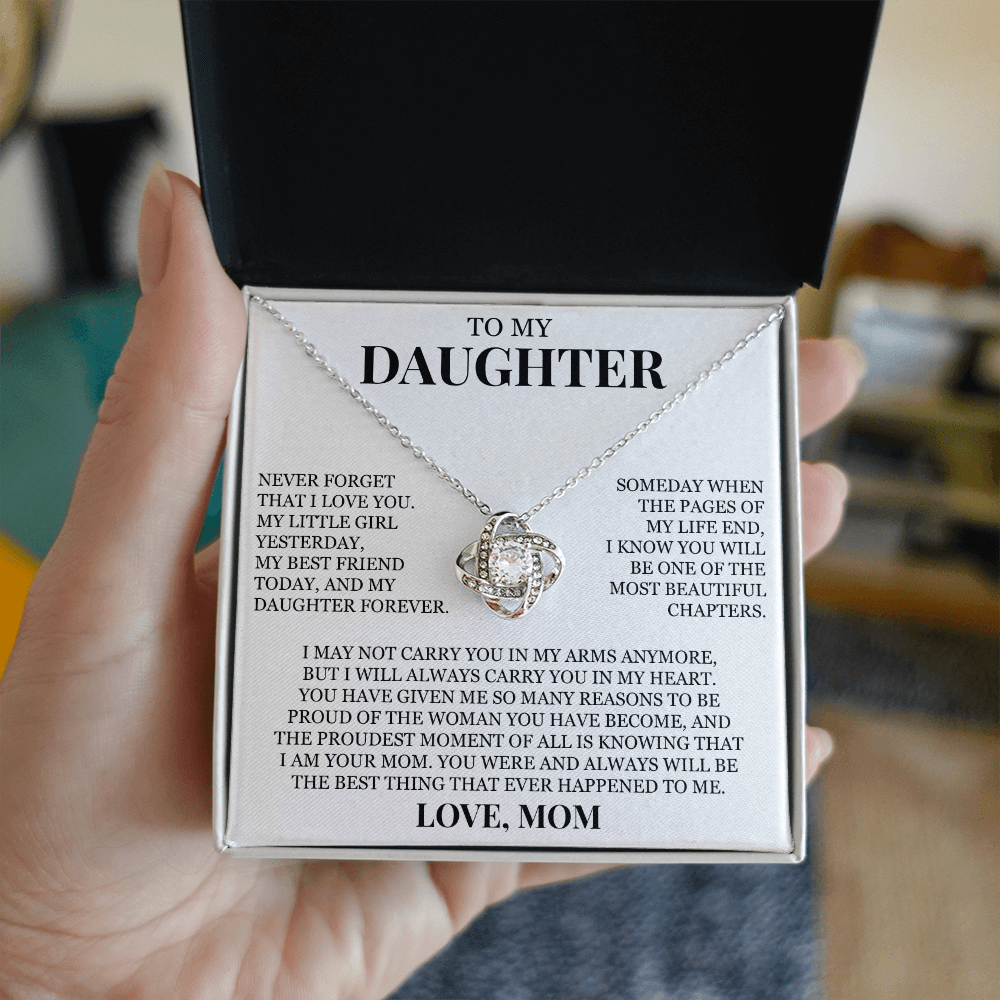 To My Daughter "Never Forget That I Love You" Love Knot Necklace