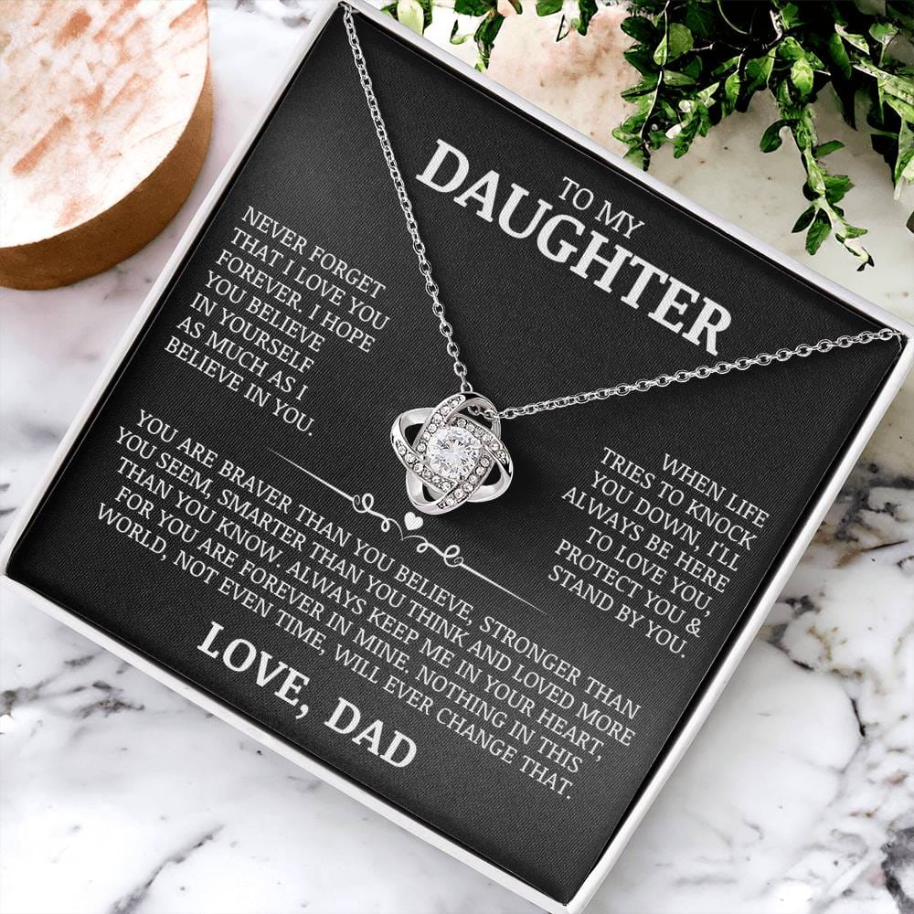 To My Daughter "Never Forget That I Love You" Love Knot Necklace