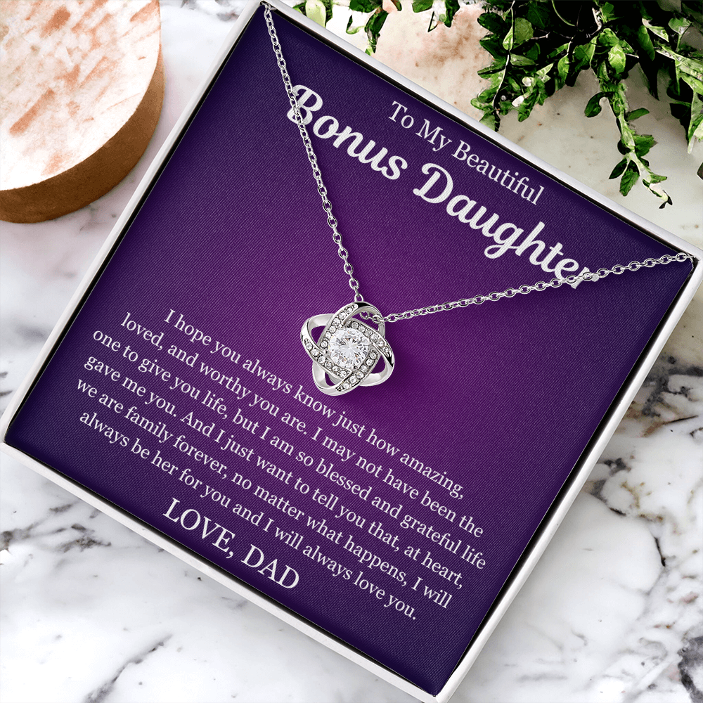 To My Beautiful Bonus Daughter - Love Knot Necklace