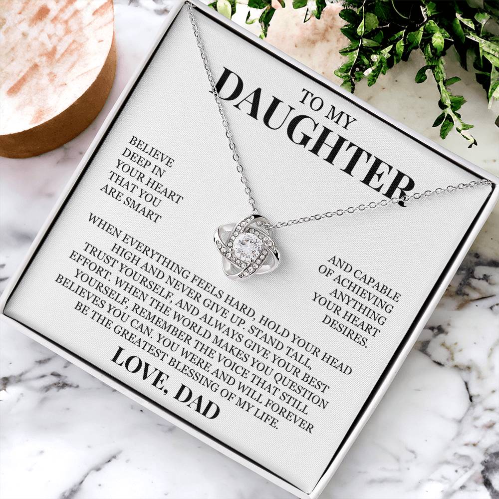 To My Daughter "Hold Your Head High" Love Knot Necklace