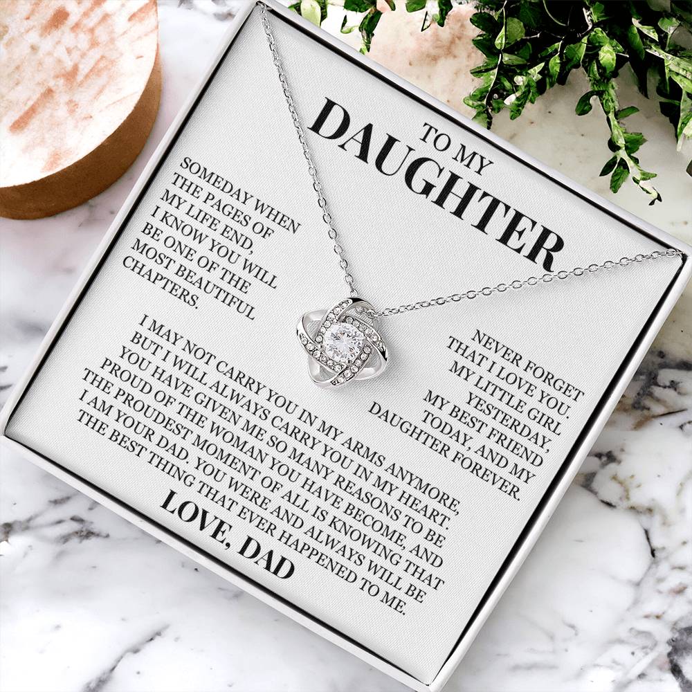 To My Daughter "Never Forget That I Love You" Love Knot Necklace
