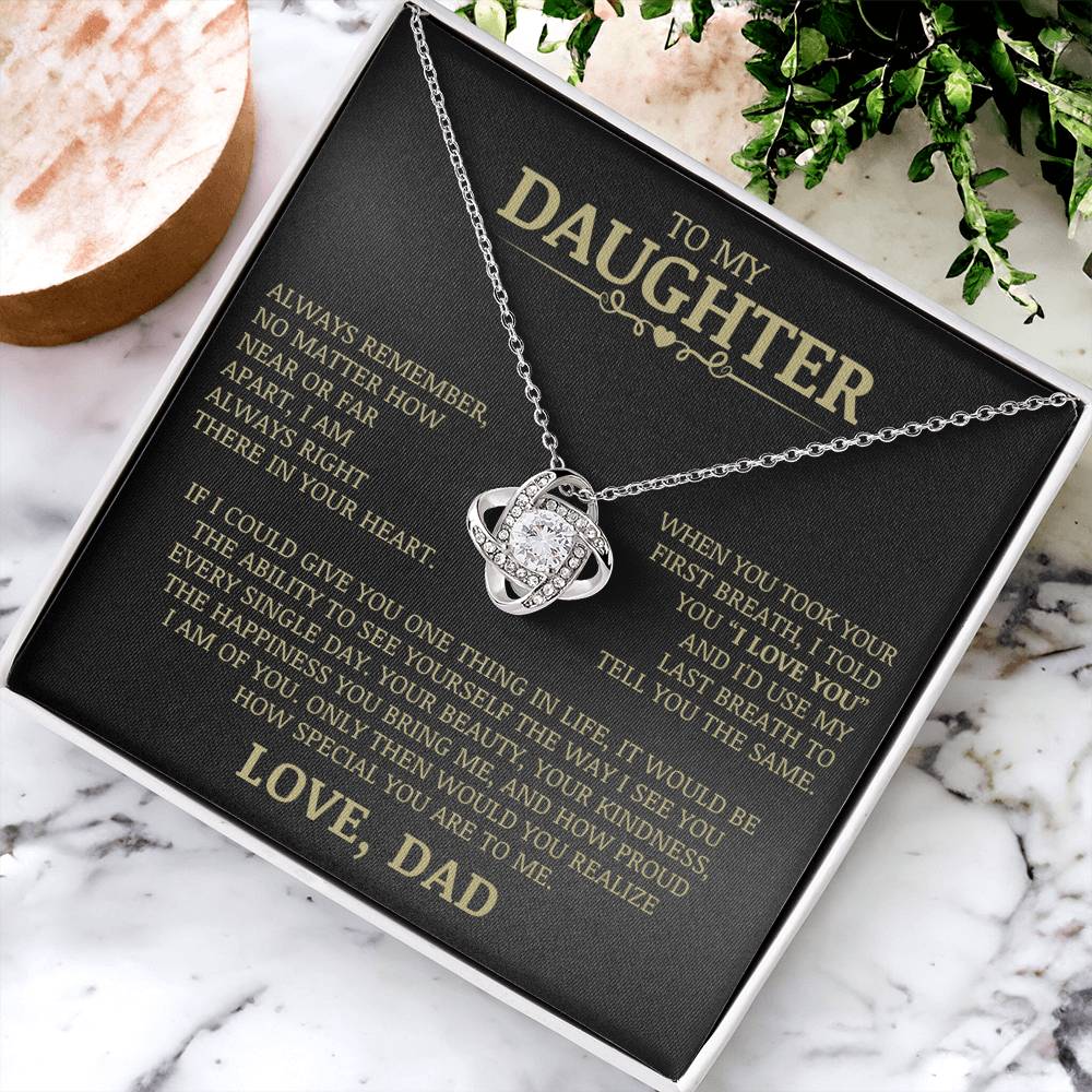 To My Daughter "Always Right There In Your Heart" Love Knot Necklace