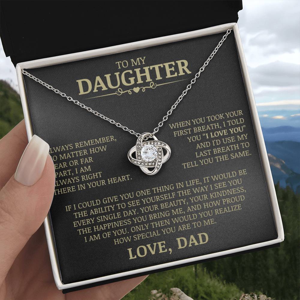 To My Daughter "Always Right There In Your Heart" Love Knot Necklace