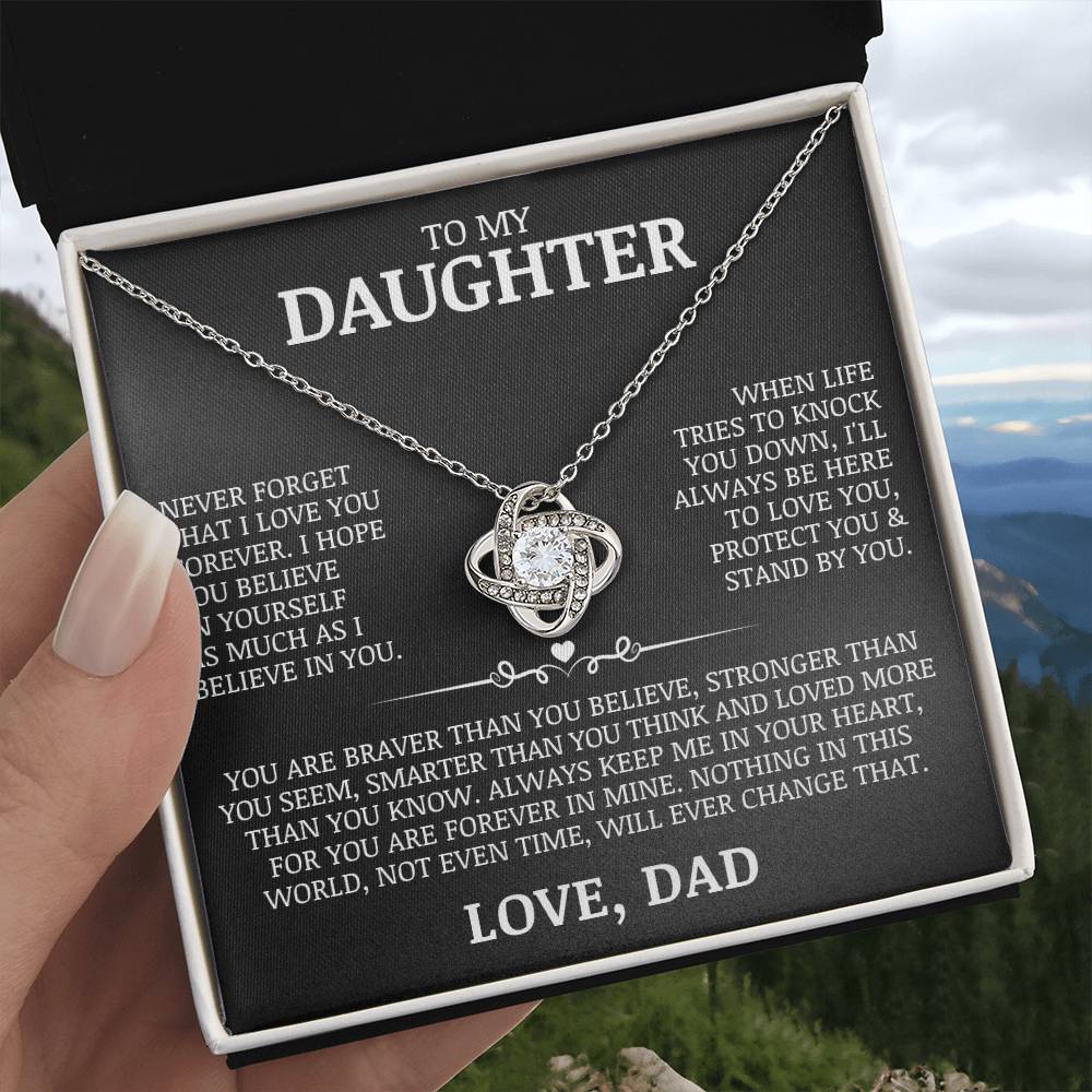 To My Daughter "Never Forget That I Love You" Love Knot Necklace