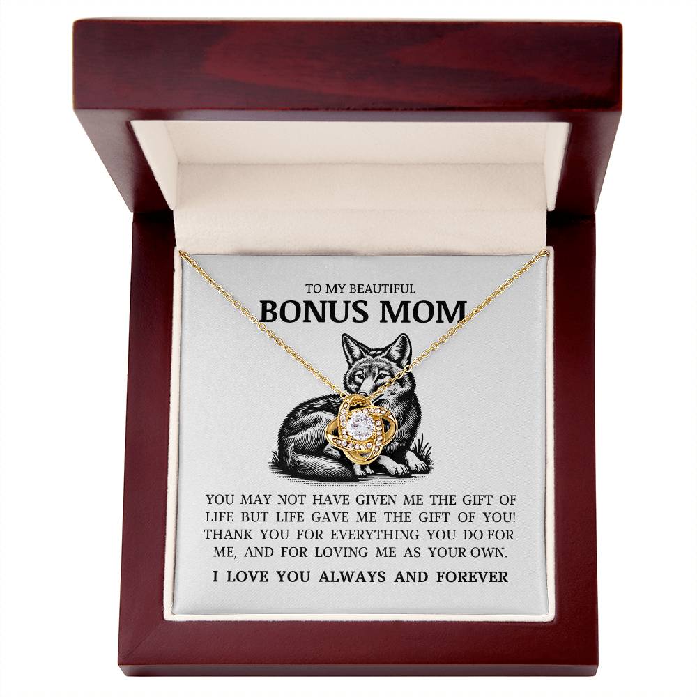 To My Bonus Mom "I Love You Always and Forever" Love Knot Necklace