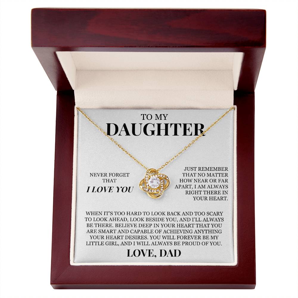 To My Daughter "Never Forget That I Love You" Love Knot Necklace