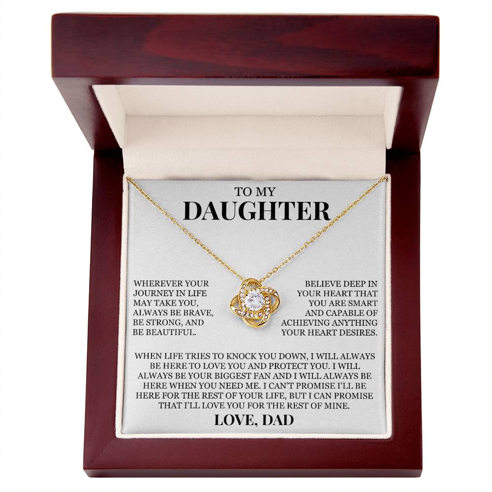 To My Daughter "Be Brave, Be Strong, and Be Beautiful" Love Knot Necklace