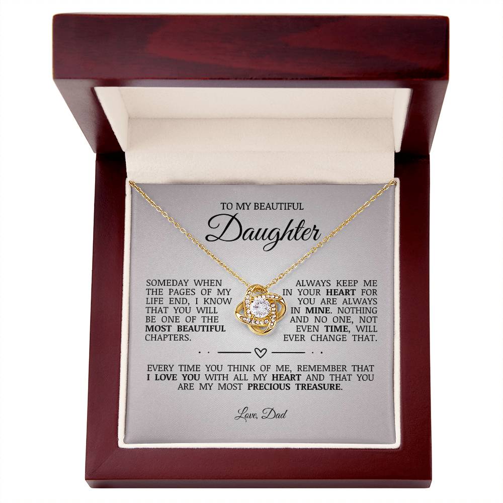 To My Beautiful Daughter "Always Keep Me In Your Heart" Love Knot Necklace