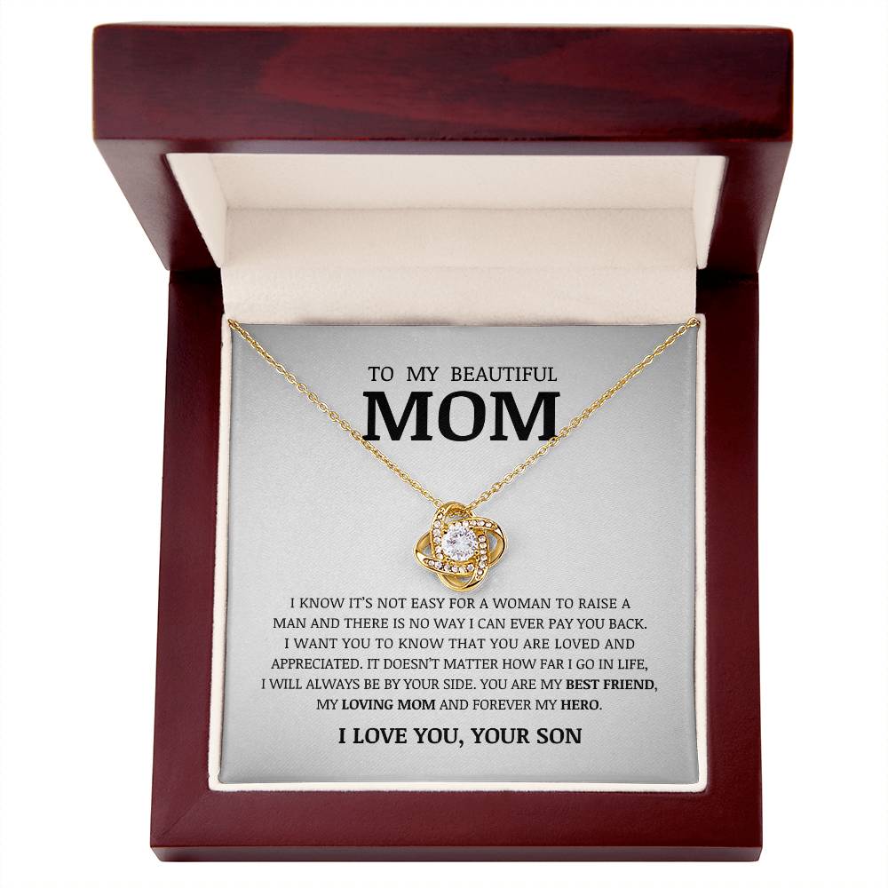 To My Beautiful Mom, Love Knot Necklace