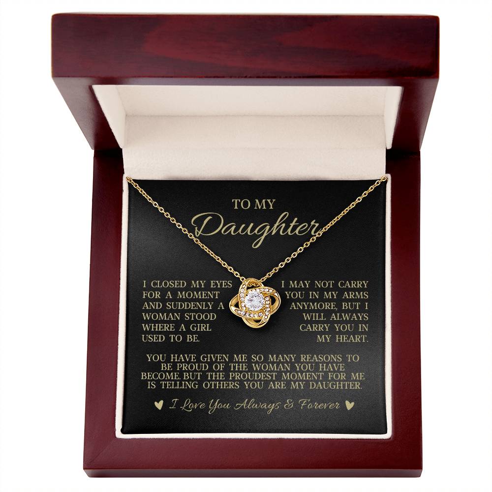 To My Daughter "I Will Always Carry You In My Heart" Love Knot Necklace