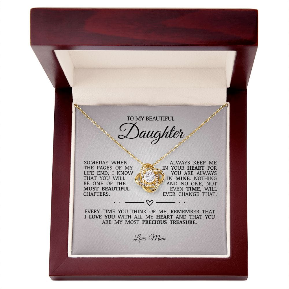 To My Beautiful Daughter "Always Keep Me In Your Heart" Love Knot Necklace