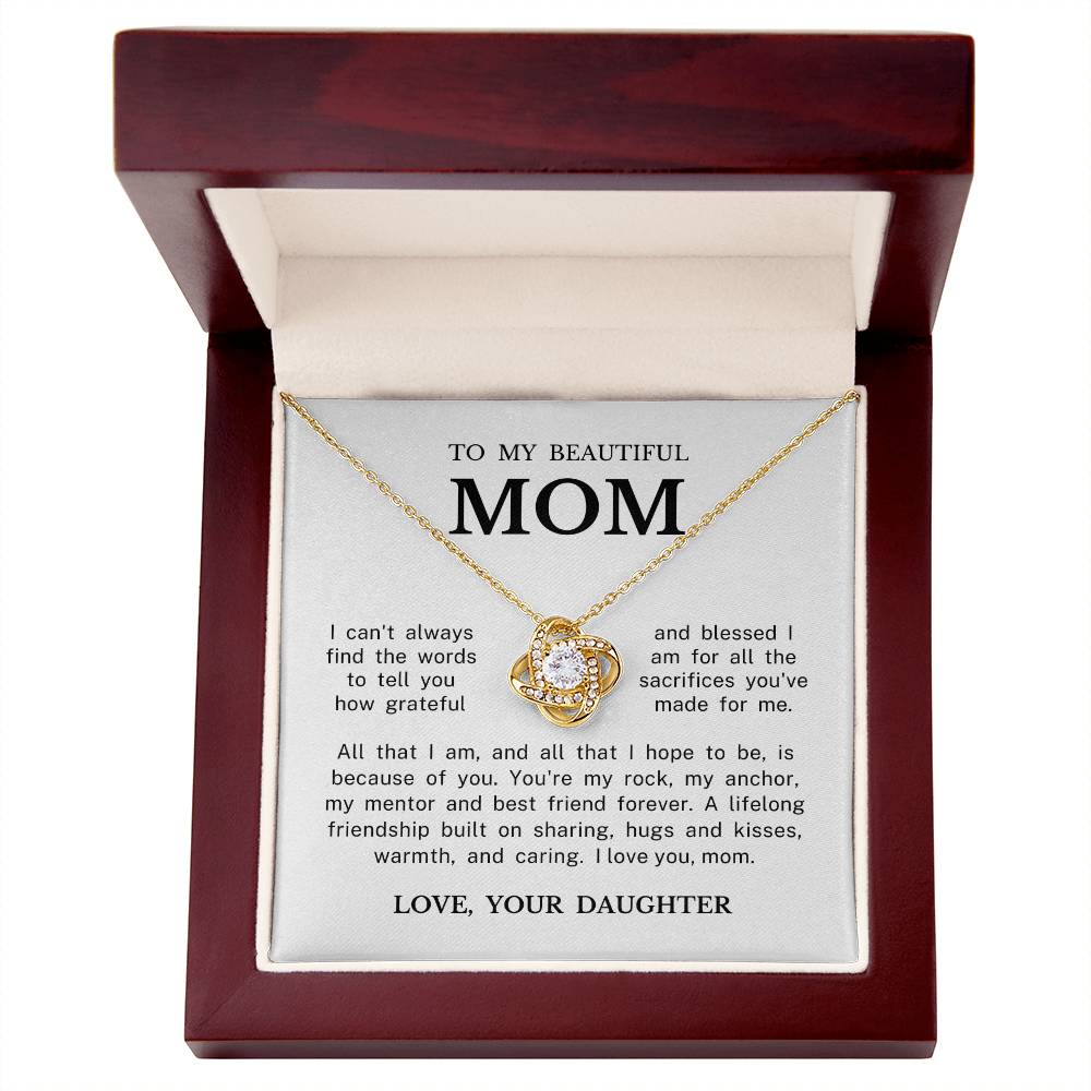 To My Beautiful Mom "I Love You" Love Knot Necklace