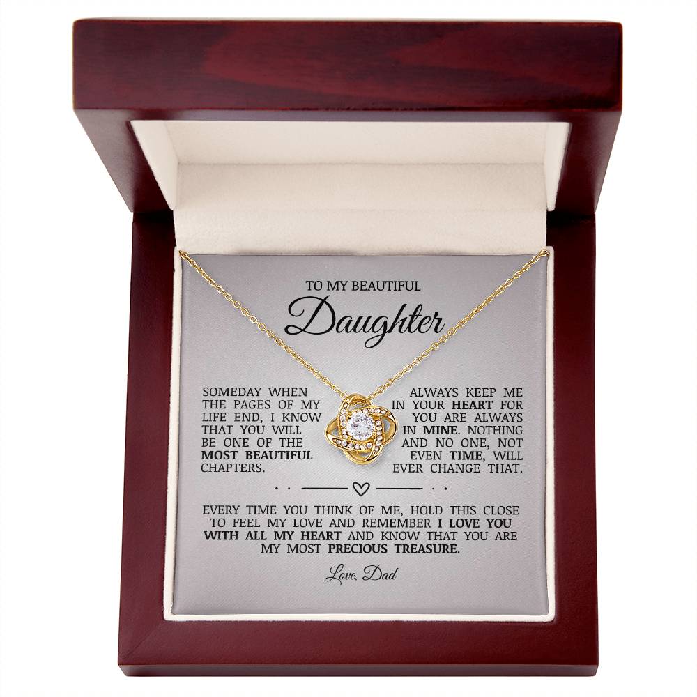 To My Beautiful Daughter "Always Keep Me In Your Heart" Love Knot Necklace