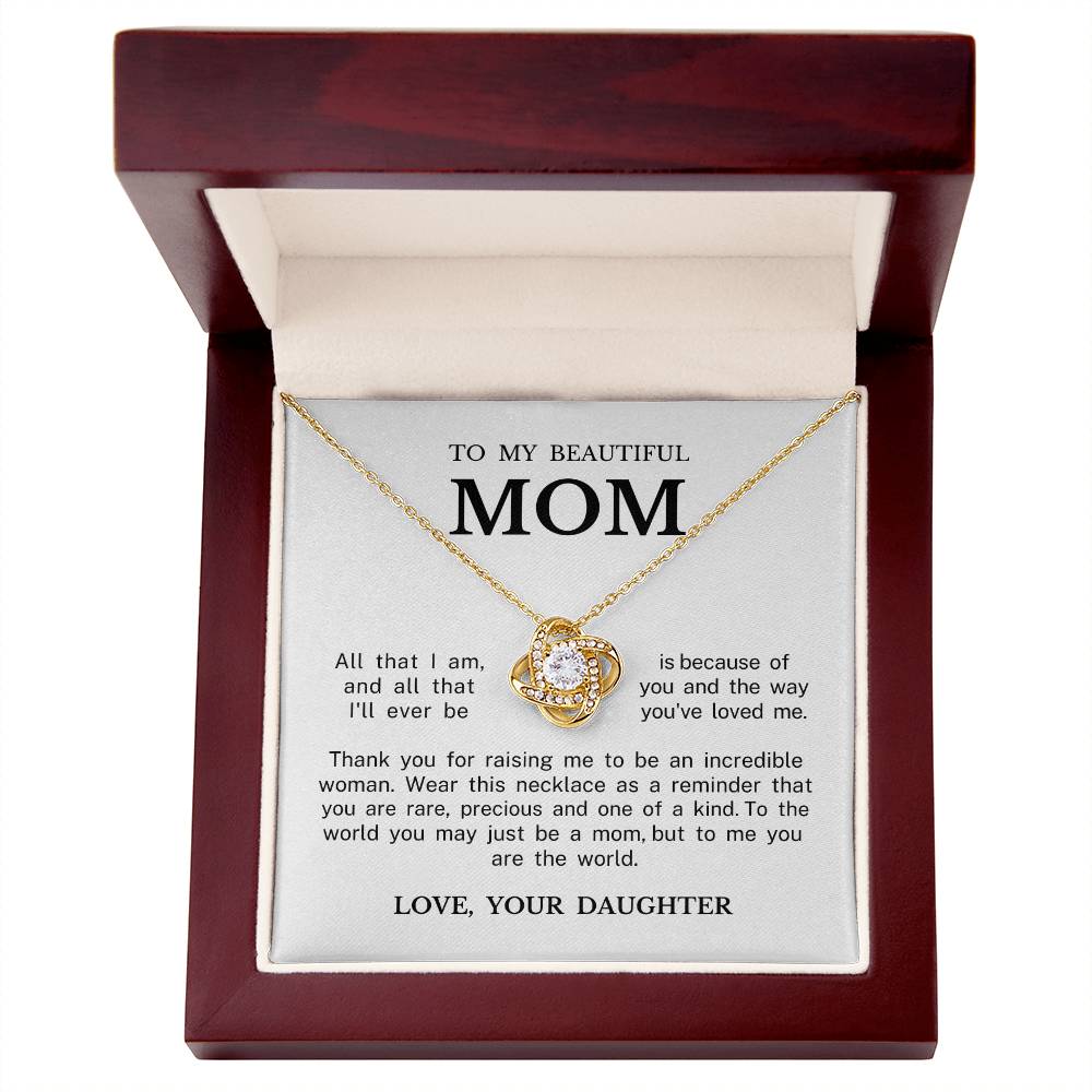 To My Beautiful Mom "You Are Precious" Love Knot Necklace