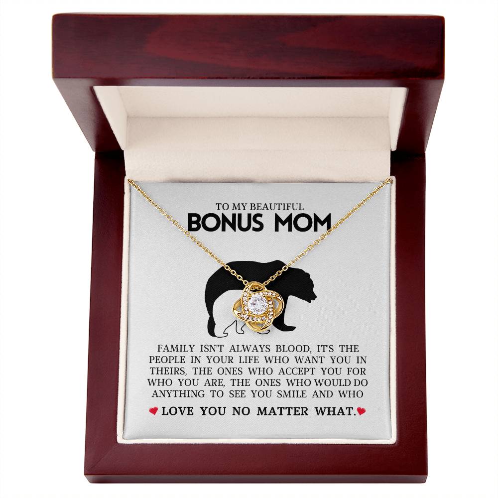 To My Beautiful Bonus Mom "Love You No Matter What" Love Knot Necklace