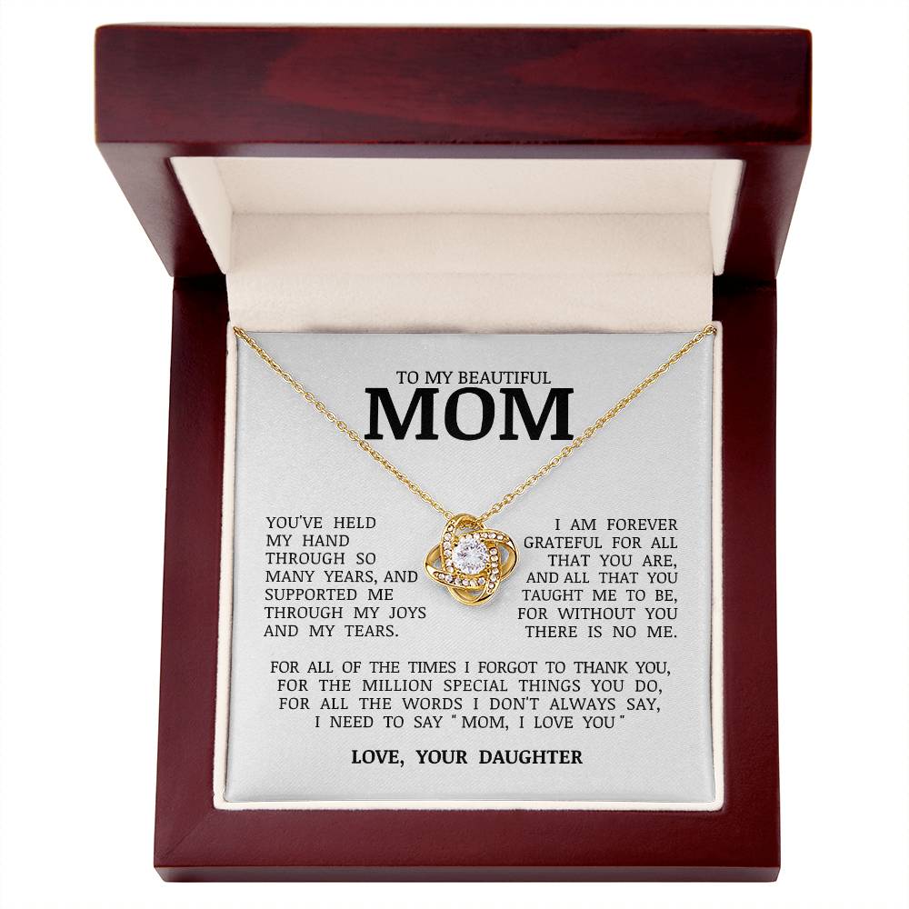 To My Beautiful Mom "I Love You" Love Knot Necklace