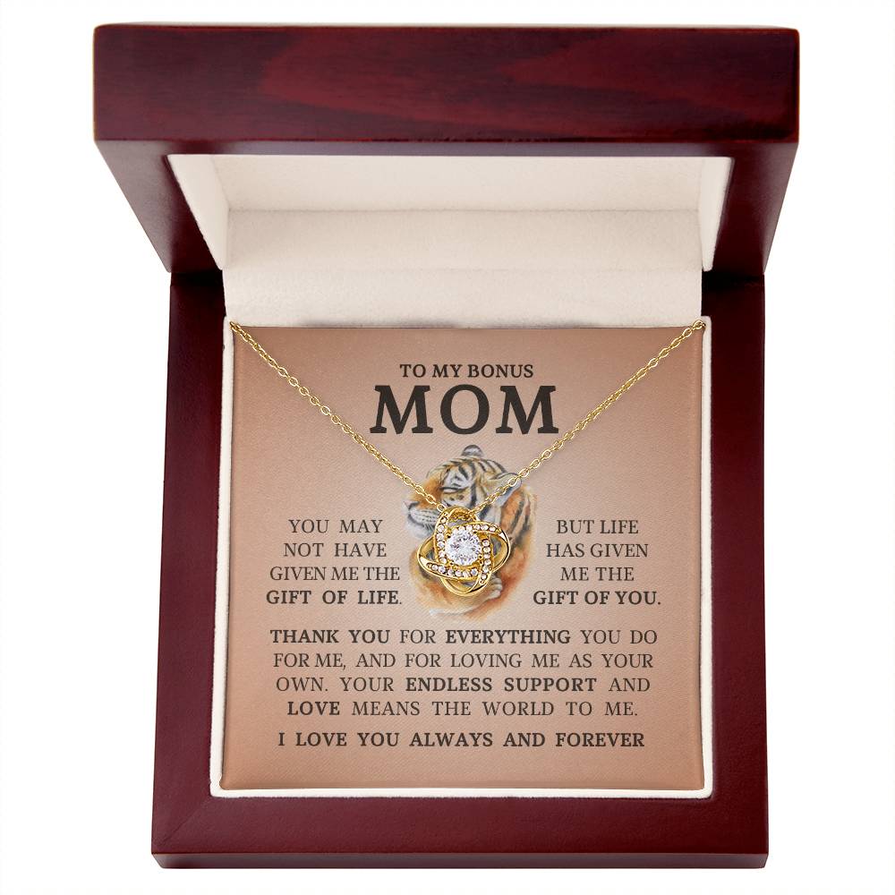 To My Bonus Mom "I Love You Always and Forever" Love Knot Necklace