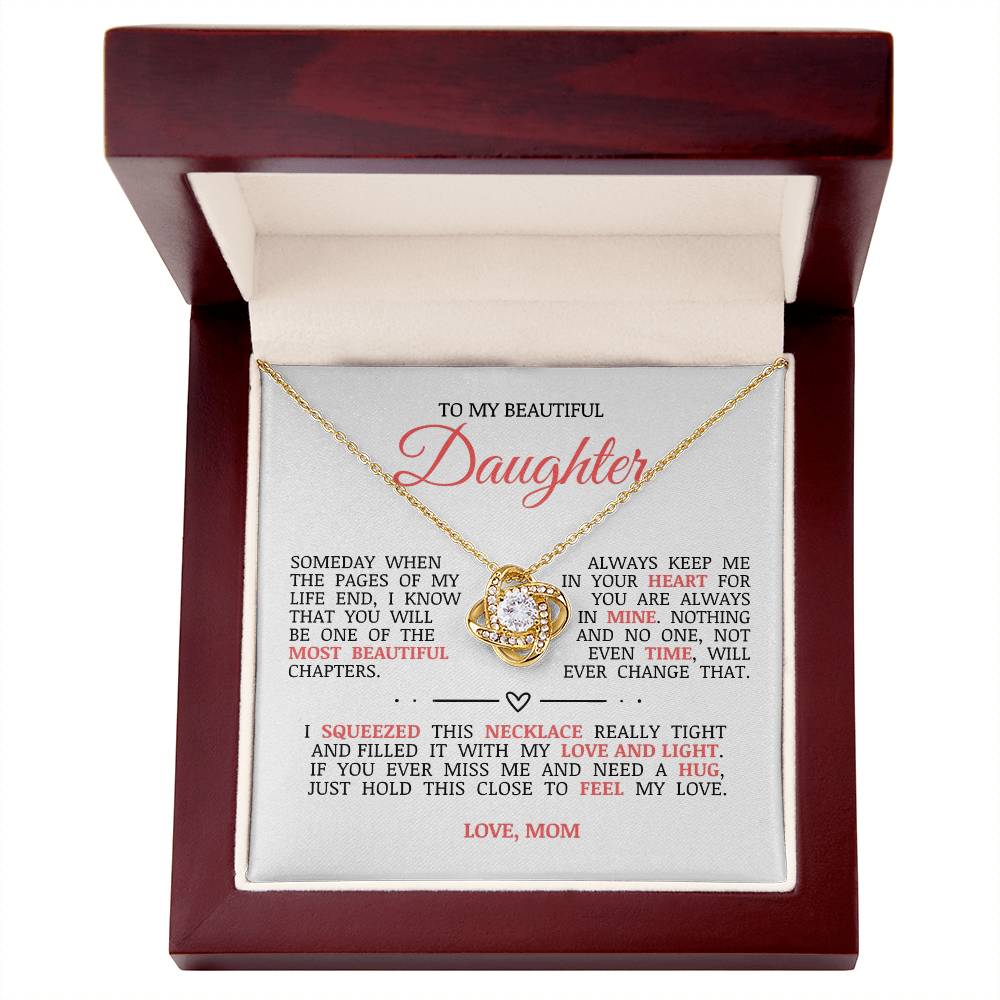 To My Beautiful Daughter "Always Keep Me In Your Heart" Love Knot Necklace