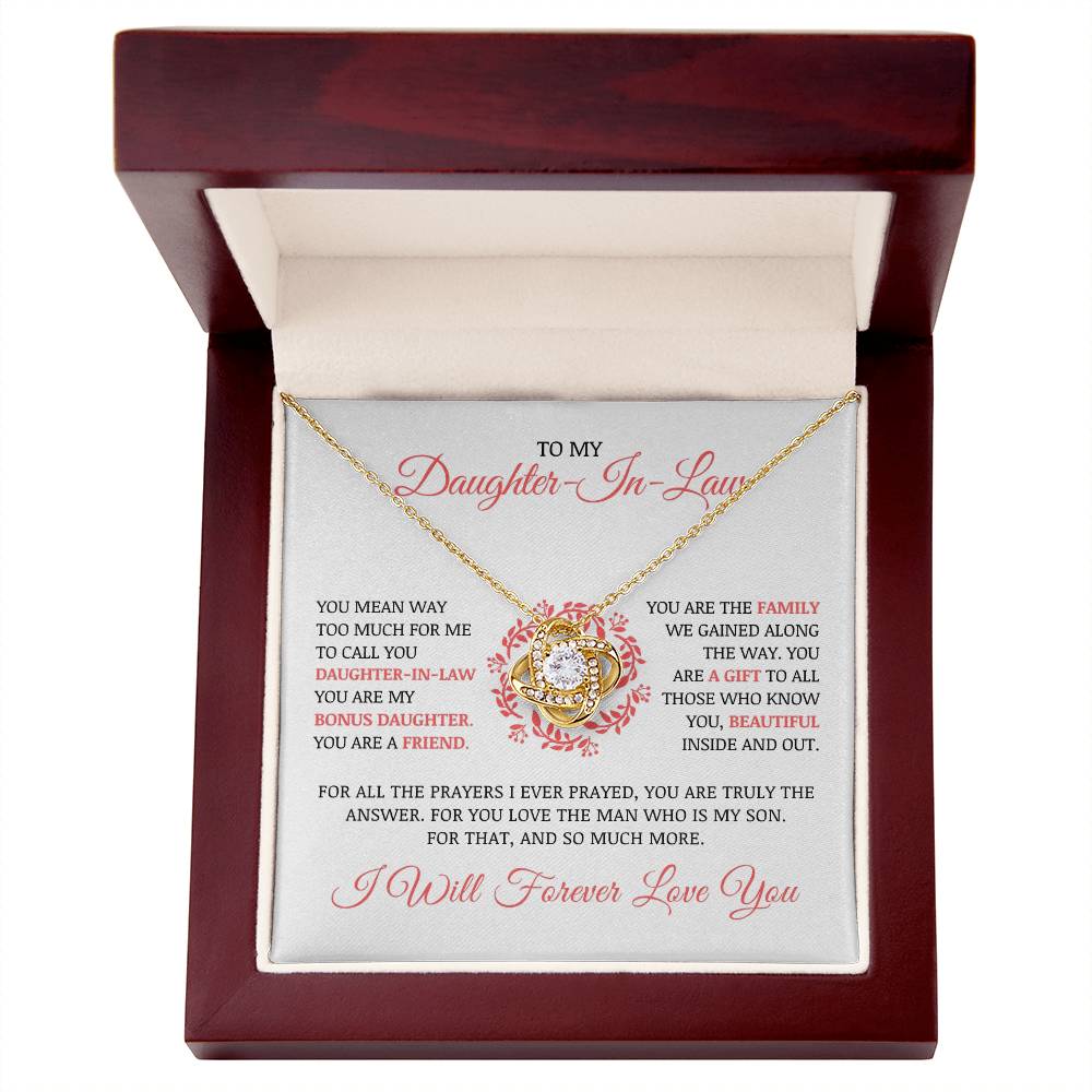 To My Daughter In Law "I Will Forever Love You" Love Knot Necklace