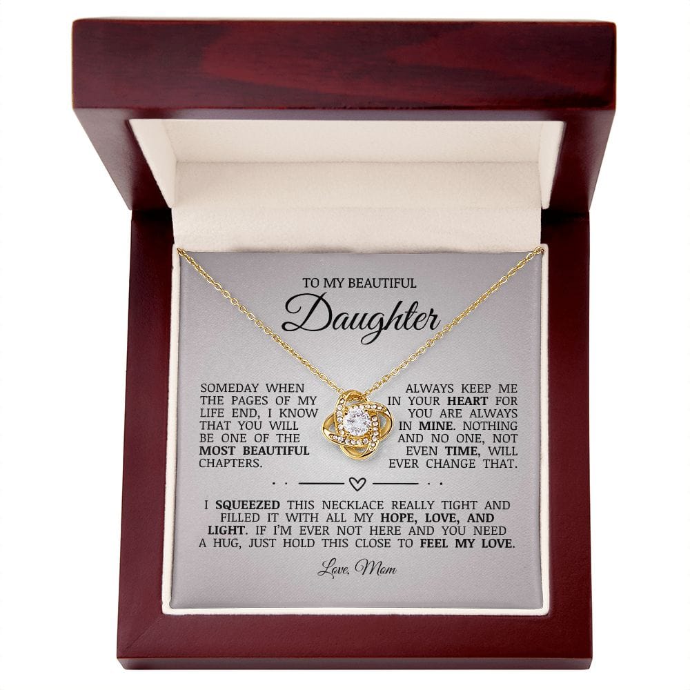 To My Beautiful Daughter "Always Keep Me In Your Heart" Love Knot Necklace