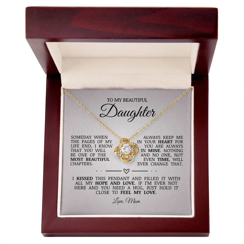To My Beautiful Daughter "Always Keep Me In Your Heart" Love Knot Necklace