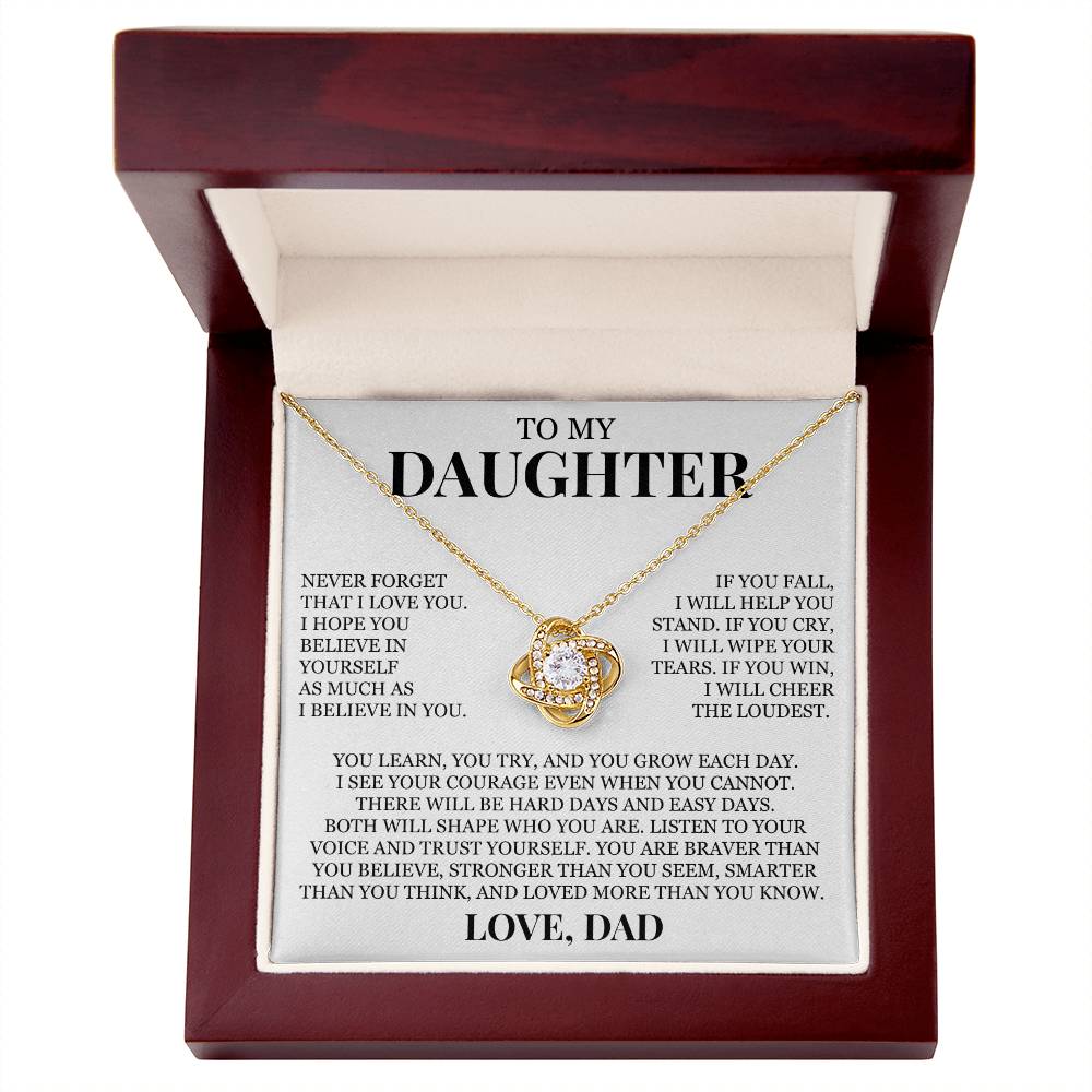 To My Daughter "Never Forget That I Love You" Love Knot Necklace