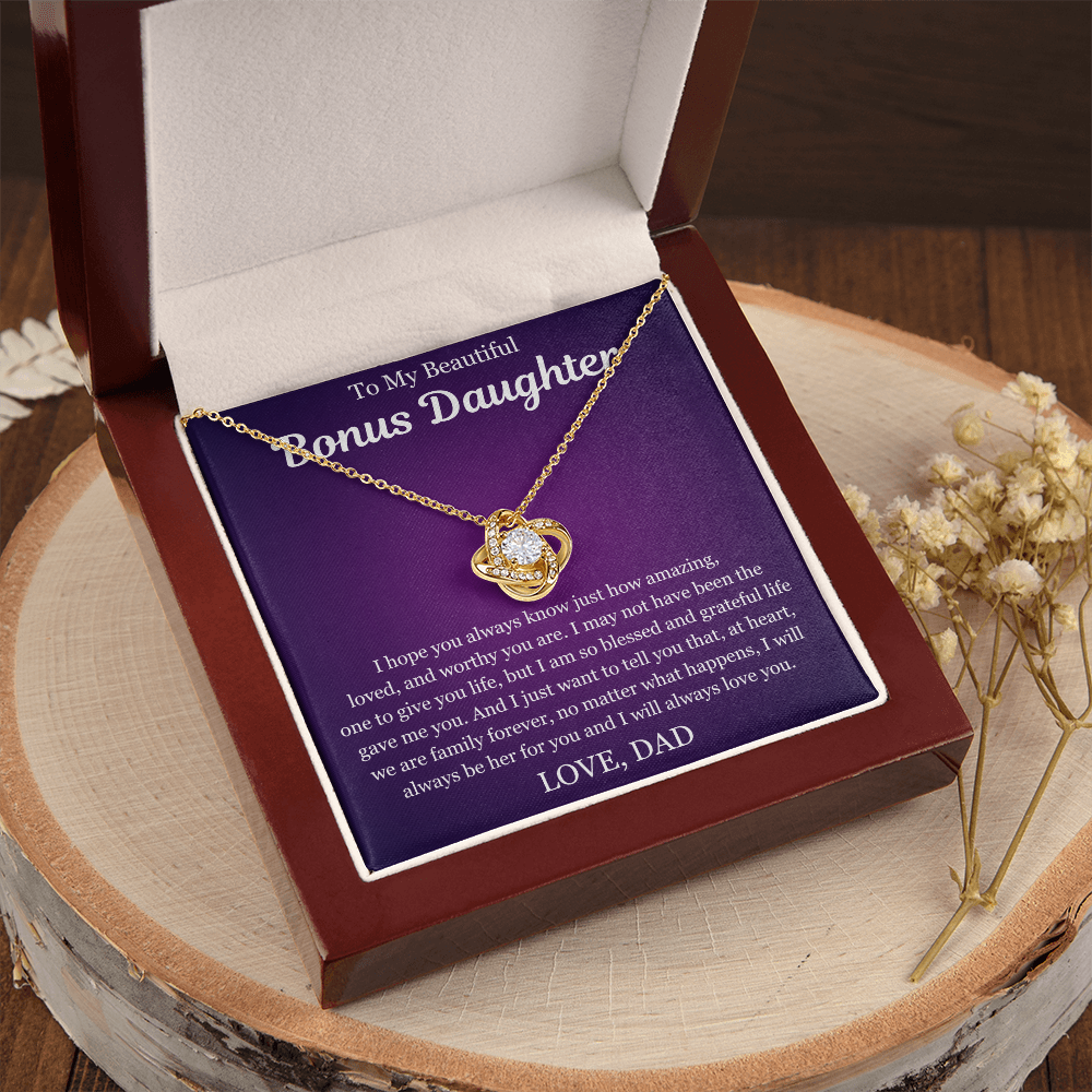 To My Beautiful Bonus Daughter - Love Knot Necklace