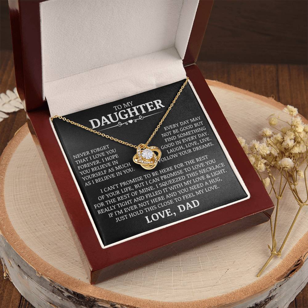 To My Daughter "Laugh, Love, Live" Love Knot Necklace