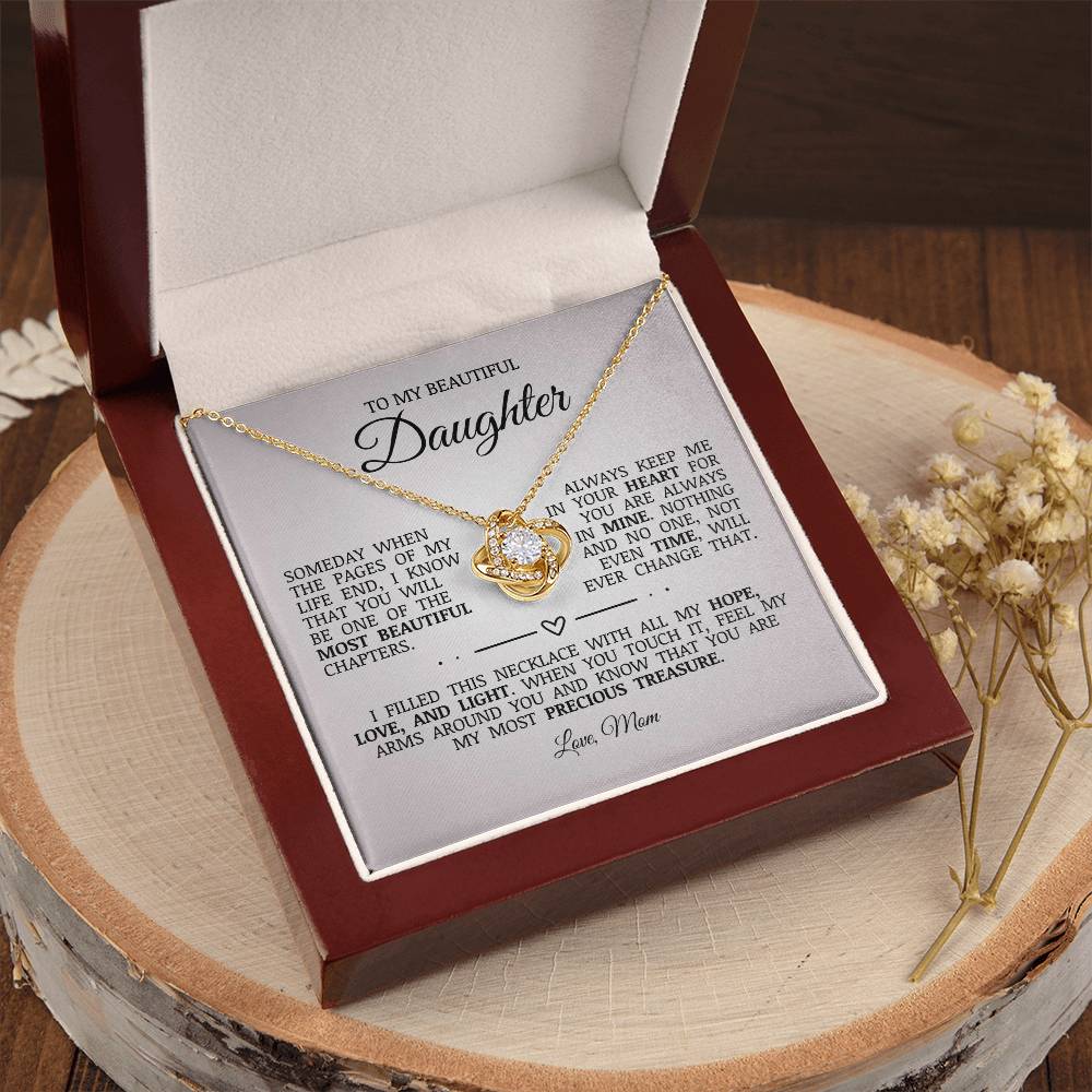To My Beautiful Daughter "Always Keep Me In Your Heart" Love Knot Necklace