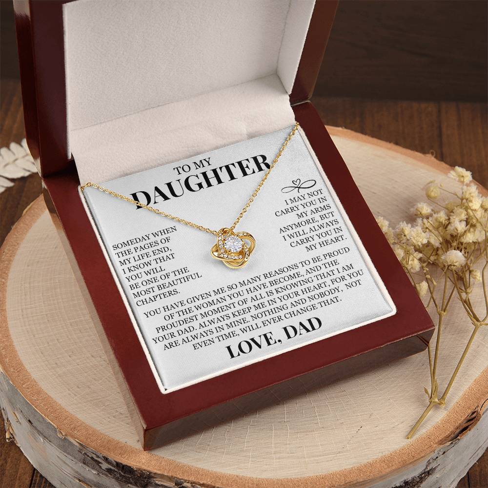 To My Daughter "I Will Always Carry You In My Heart" Love Knot Necklace