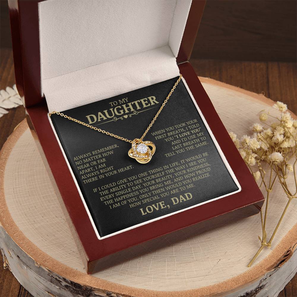 To My Daughter "Always Right There In Your Heart" Love Knot Necklace
