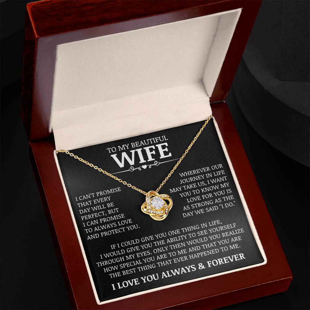 To My Beautiful Wife "Always Love and Protect You" Love Knot Necklace