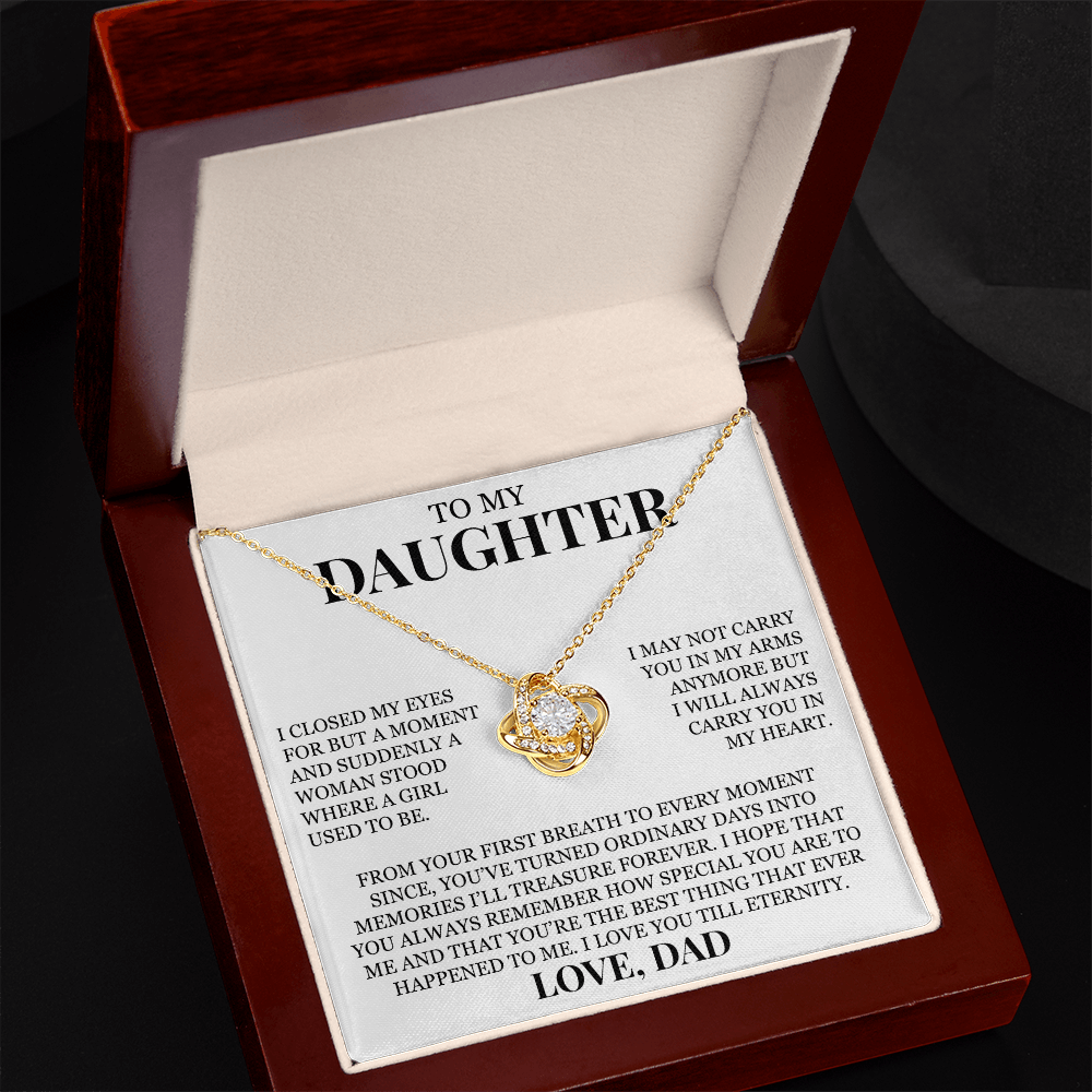 To My Daughter "I Will Always Carry You In My Heart" Love Knot Necklace