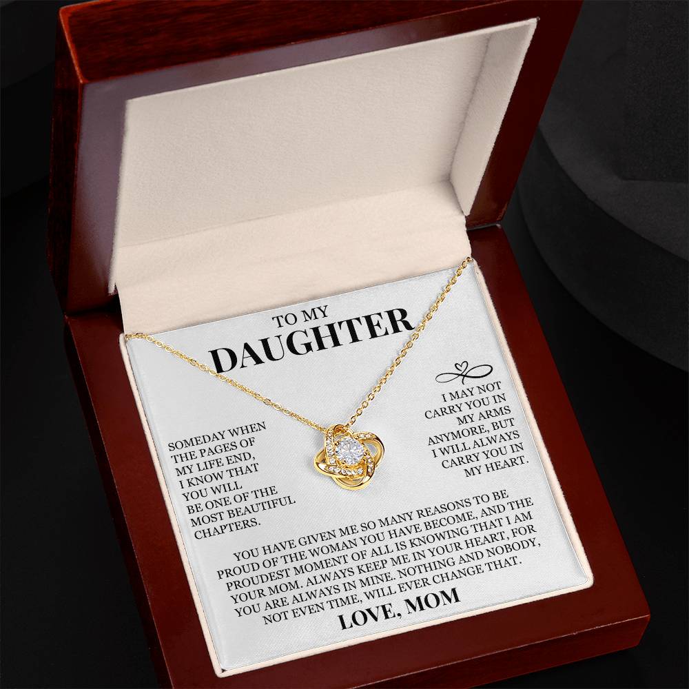 To My Daughter "I Will Always Carry You In My Heart" Love Knot Necklace