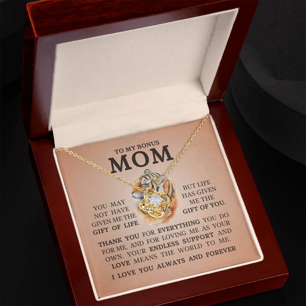 To My Bonus Mom "I Love You Always and Forever" Love Knot Necklace