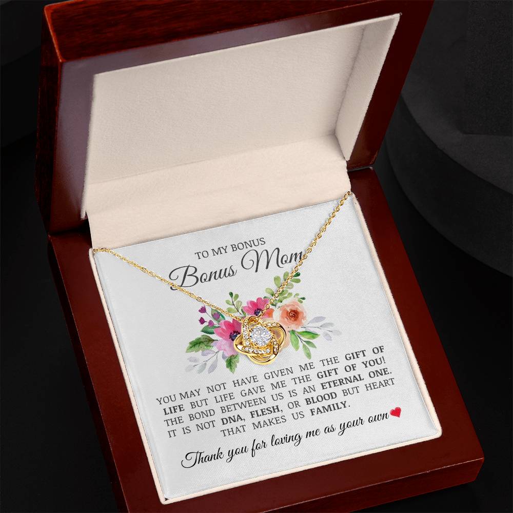 To My Bonus Mom "Thank You For Loving Me As Your Own" Love Knot Necklace