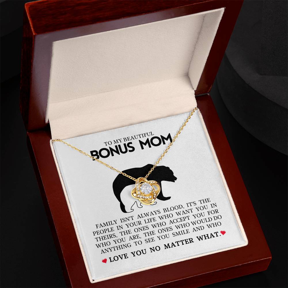 To My Beautiful Bonus Mom "Love You No Matter What" Love Knot Necklace