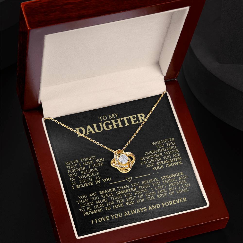 To My Daughter "Never Forget That I Love You" Love Knot Necklace
