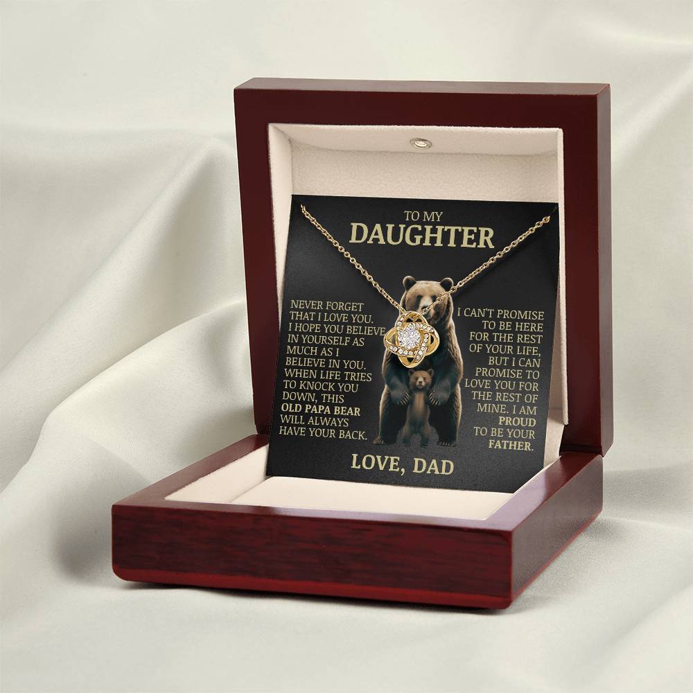 To My Daughter "Papa Bear Will Always Have Your Back" Love Knot Necklace