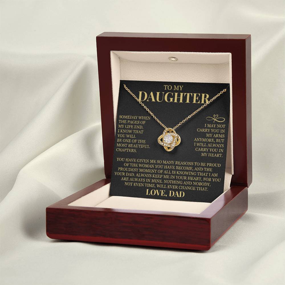 To My Daughter "I Will Always Carry You In My Heart" Love Knot Necklace